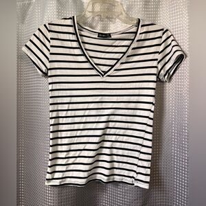 Pinup nautical V-neck black & white stripe top Juniors Small